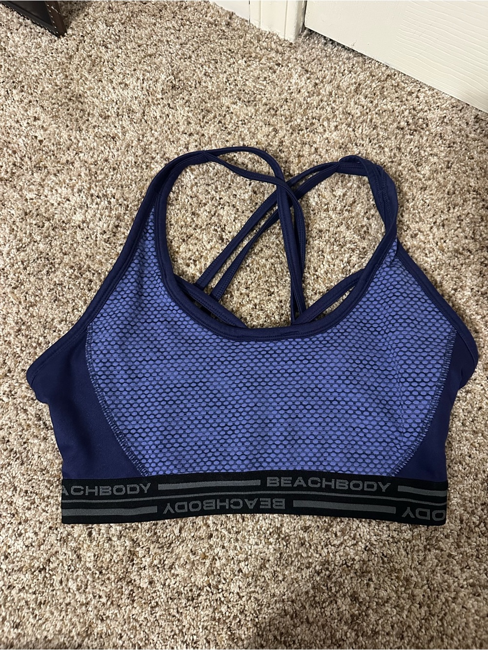 Beachbody Dark Blue and Light Blue Crisscross Mesh Sports Bra